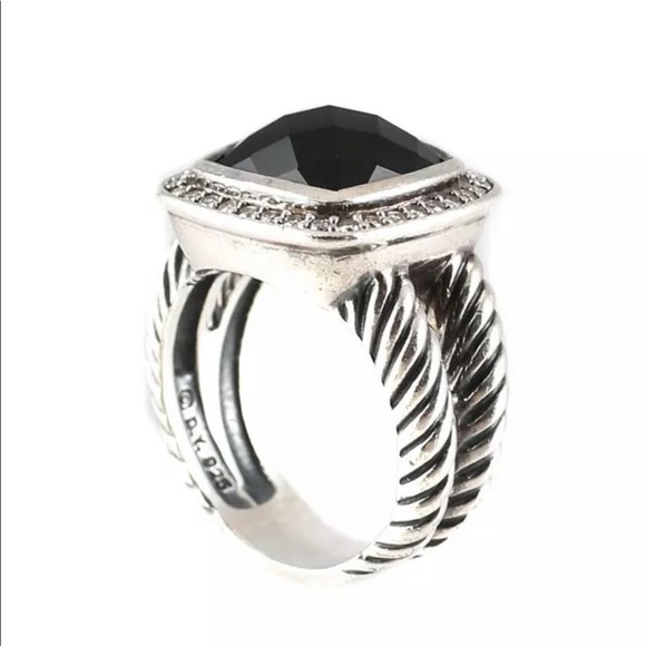 DAVID YURMAN onyx silver diamond albion ring 6.25 - Picture 6 of 8